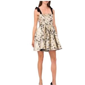 NEW Cece Gold Black Metallic Jacquard Mini Babydoll Dress Sz6 $169 Prom Cocktail